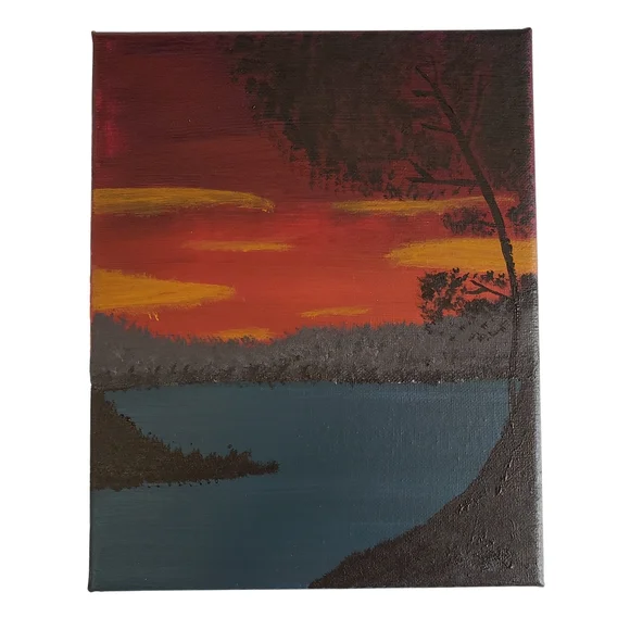 Pendleton Red Rob Roy Luxe Throw & Handmade Acrylic Sunset Canvas Painting NEW - Picture 2 of 11